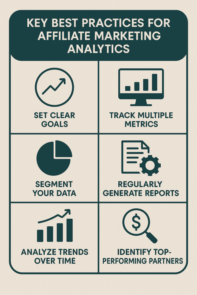 Infographic listing best practices like choosing the right tools, setting goals, tracking comprehensively, analyzing data, testing, and understanding the audience.