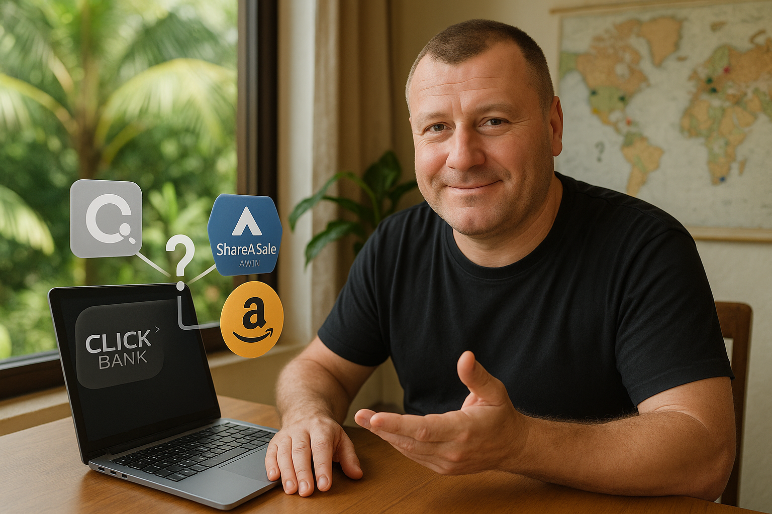 Daniel Sokoll explaining affiliate networks, comparing ClickBank, ShareASale/Awin, and Amazon Associates for expats and beginners.