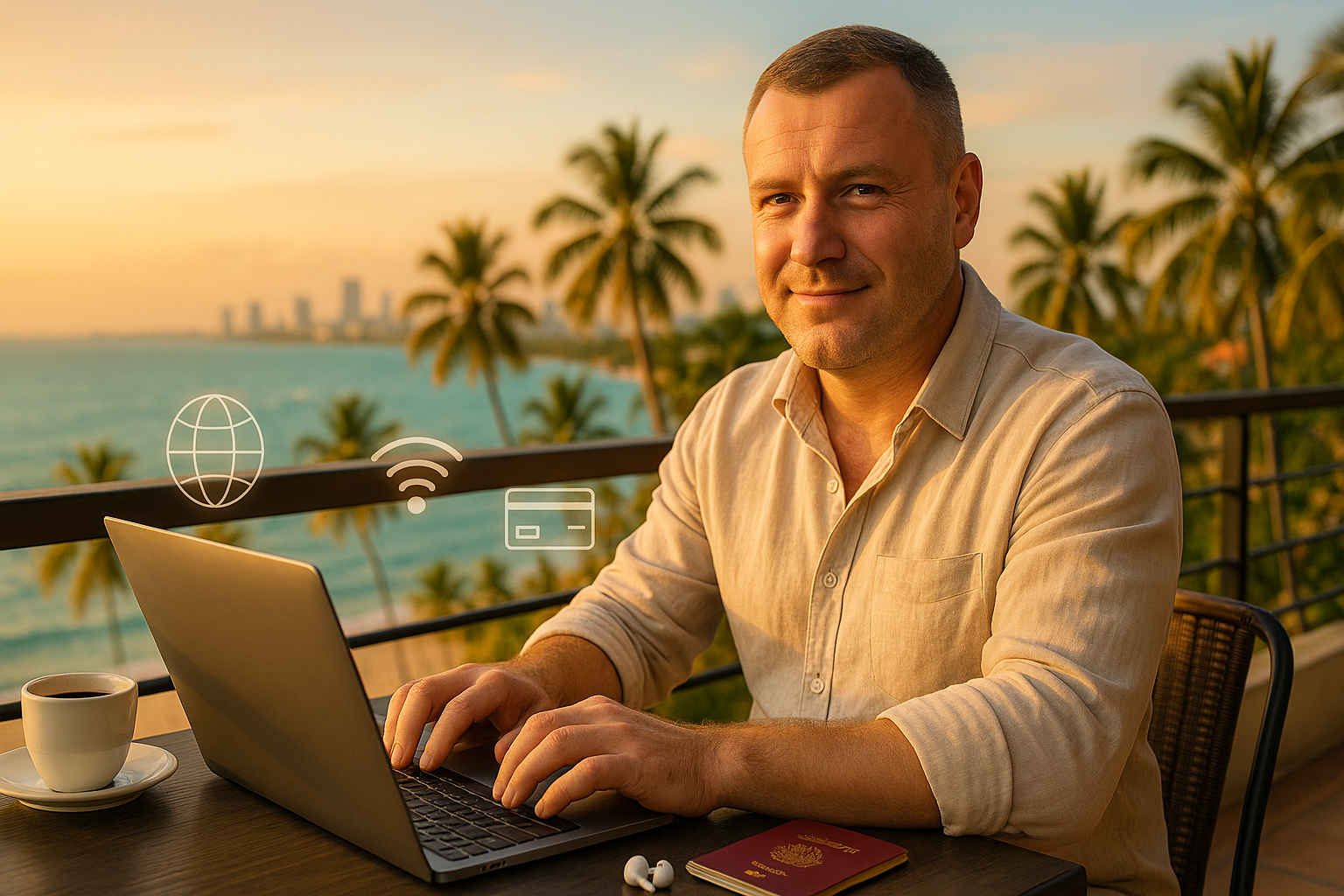 Daniel Sokoll traveling, working remotely at his laptop in the Philippines